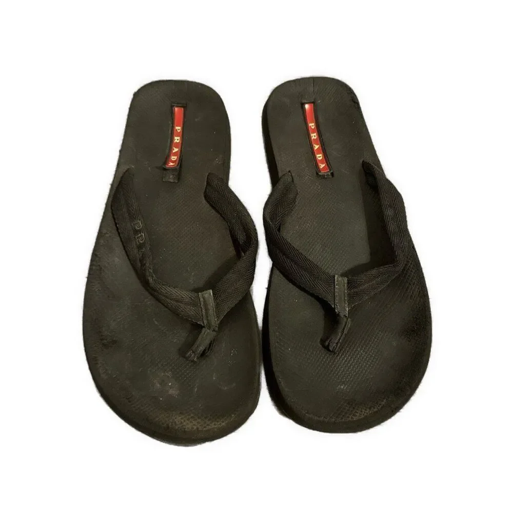 Prada Sport Men’s Authentic Solid Black Thong Flip Flops Sandals flip flops 8